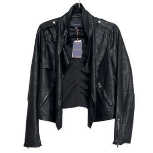 Anthropologie Black Textured Faux Leather Moto Jacket